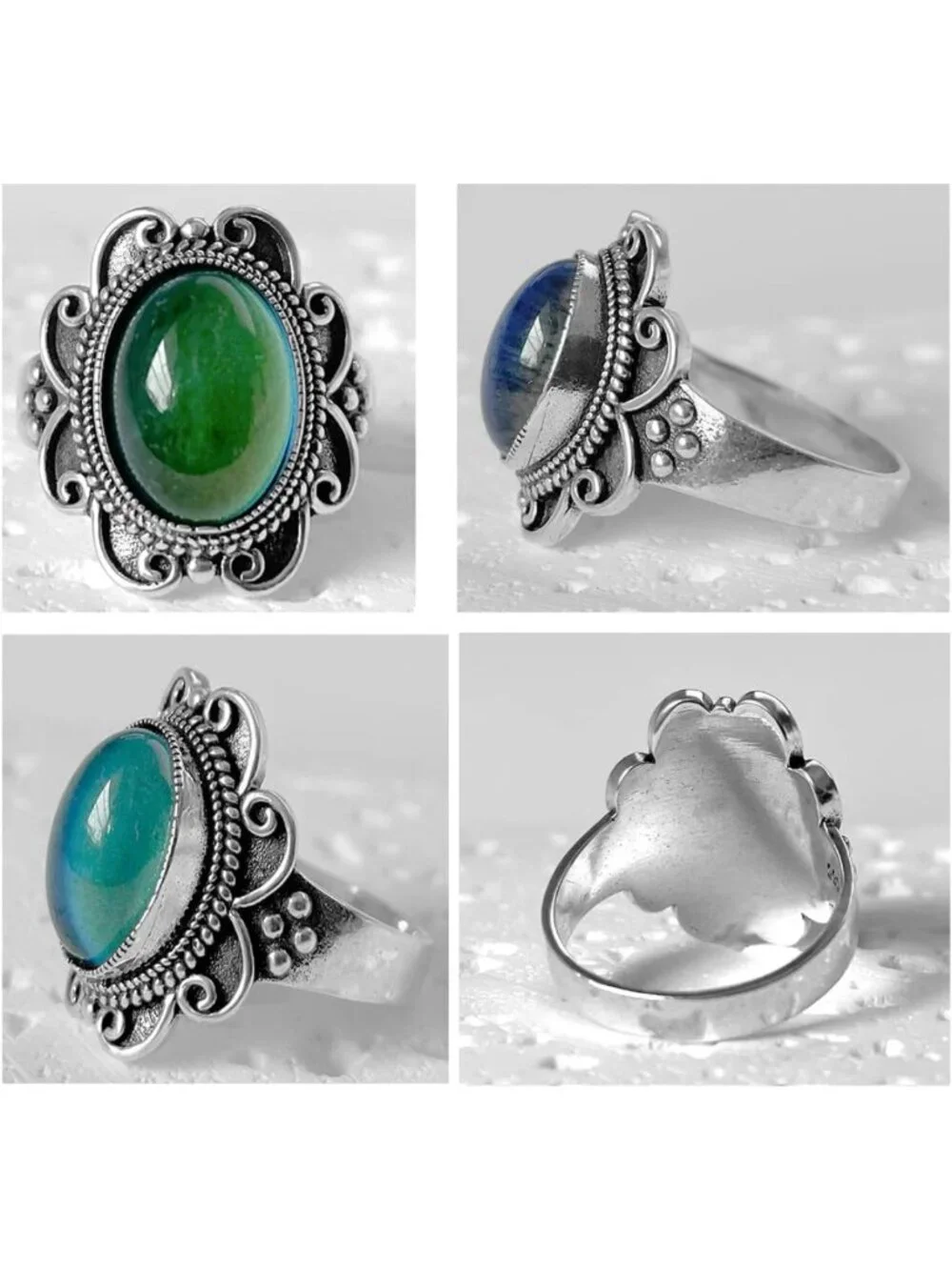 Color Changing Crystal Ring - 925 Sterling Silver, Retro Boho Gemstone Jewelry